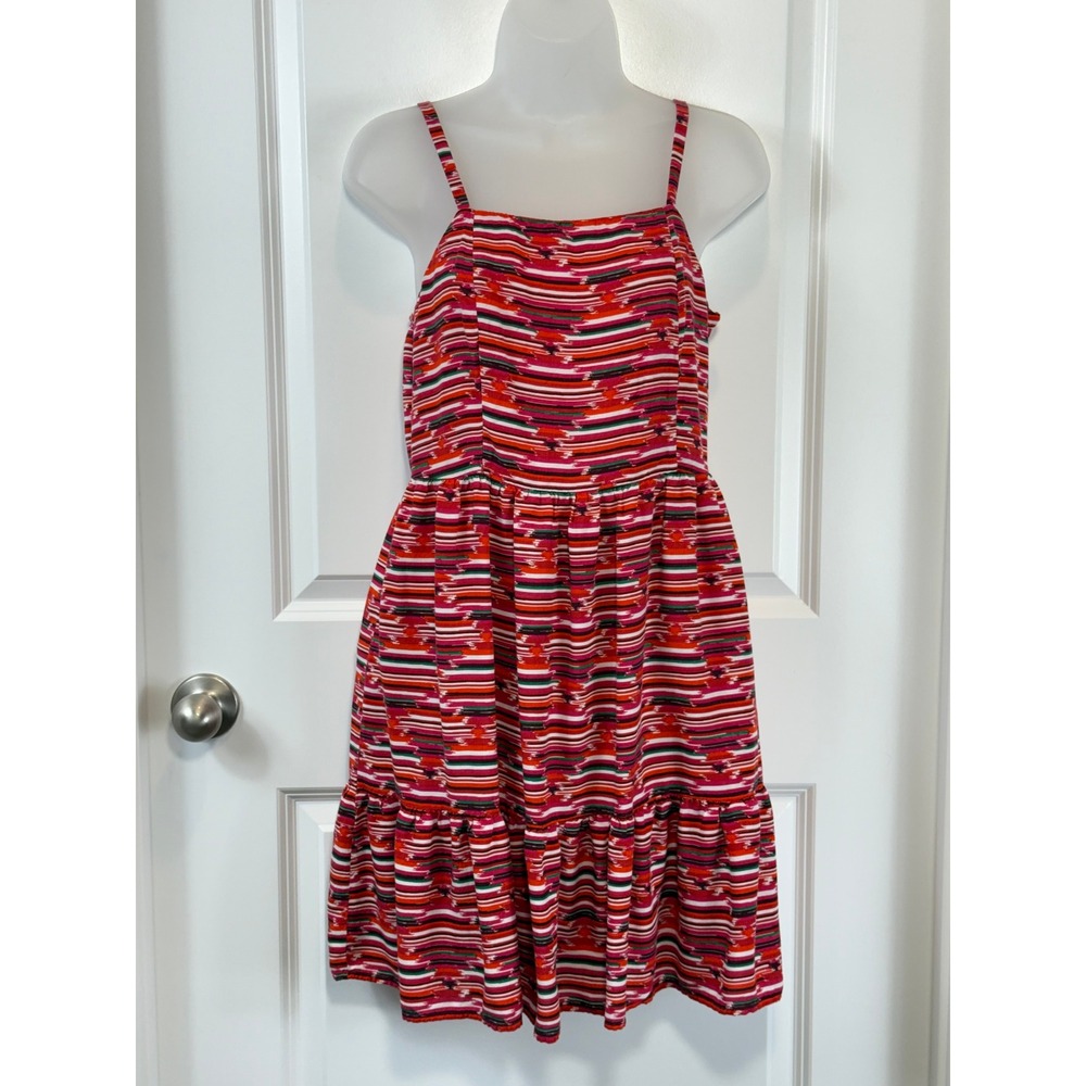 LOFT‎ Women's Red White Black Stripe Tiered Sundress 0 XS Smocked Spaghetti Boho